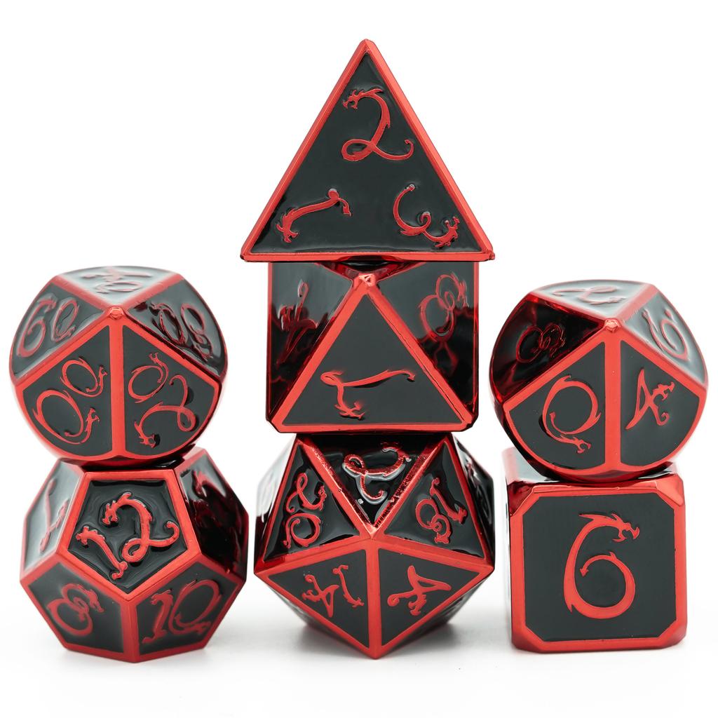 Cusdie Dragon Font DND Dice Metal, Auspicious Cloud, 7Pcs Polyhedral Dice Set, for D&D Role Playing Game Pathfinder Board Games