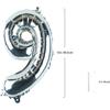 Silver Number “9”Balloons 16 Inch, Mylar Foil Custom Single Letter, Hanging, Reusable for Girls Boys Adults Birthday,Surprise,Wedding,