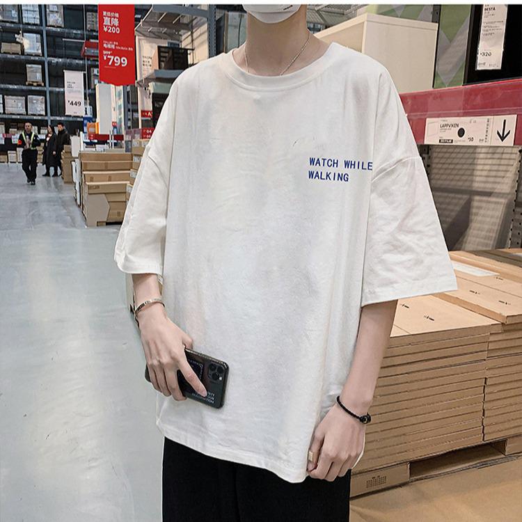 Trendy 2021 Summer Short-Sleeved T-Shirt for Middle School Boys - Loose Fit, Big Size, College Style