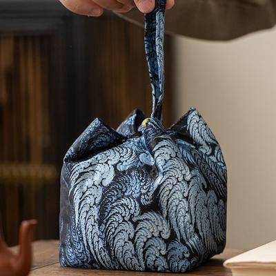 Portable Brocade Tea Set Storage Bag Thickened Embroidered Teapot Storage Bag Tea Cozy Tea Set Supplies
