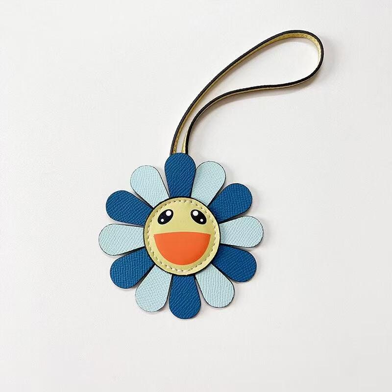 Colorful smiley face flower rainbow sunflower pendant fashion contrasting color leather platinum bag pendant accessories