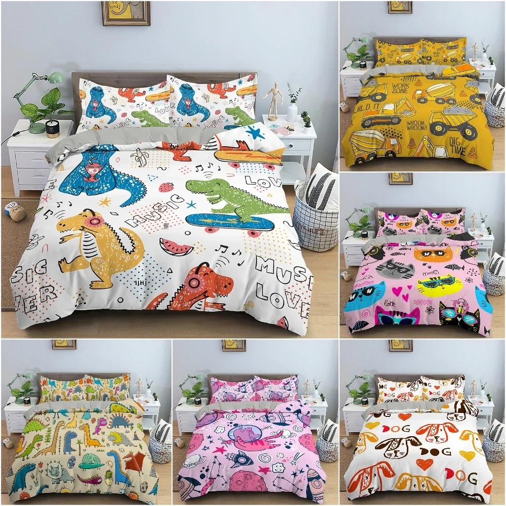 Cartoon Pattern Comfortable Duvet Quilt Cover Pillowcase Bedding Set Children Bedroom Decoration Home Textile