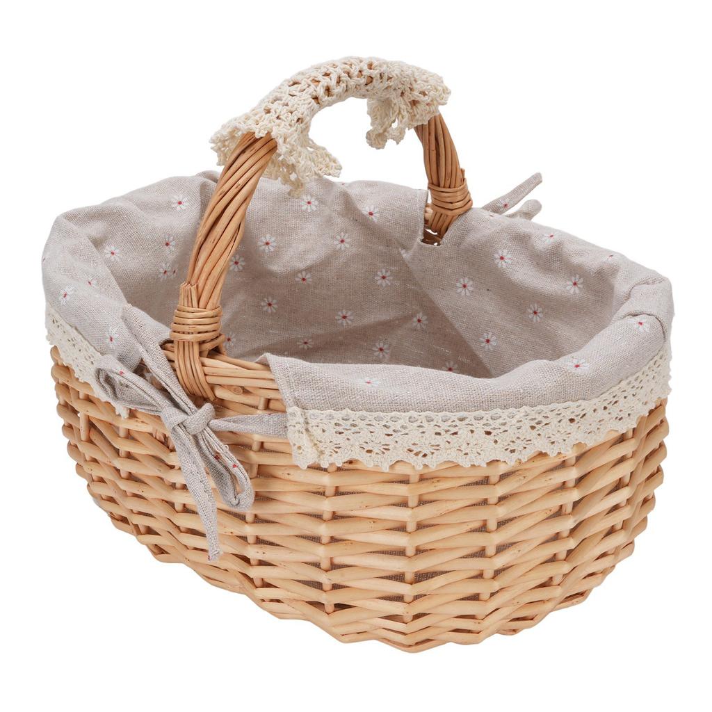 Picnic Basket with Removable Liner Hand Woven Empty Picnic Hamper Basket with Handle for Easter Camping Wedding Gathering