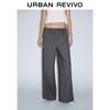 UR Women's Simple Grey Elastic Waist Drawstring Wide-Leg Pants