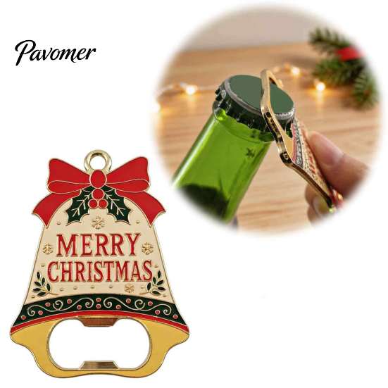 Party Favor for Christmas Bell Bottle Opener, Heavy Duty Beer Cap Remover, Magnetic Festive Kitchen Wall Decor Refrigerator Magnet, Metal Opener