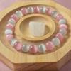 1pc Elegant & Cute Pink And White Cat Eye 8mm Beaded Bracelet, Adjustable For Women, Daily Accessory, Perfect Gift