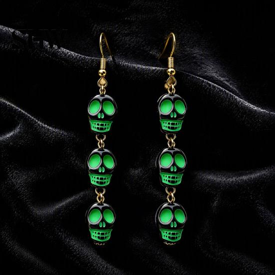 Retro Statement Earrings 1 Pair Acrylic Halloween for Women, Triple Skulls Drop Dangle Cool Alloy Ear Hooks Earrings, Gothic Jewelry Gifts Holiday