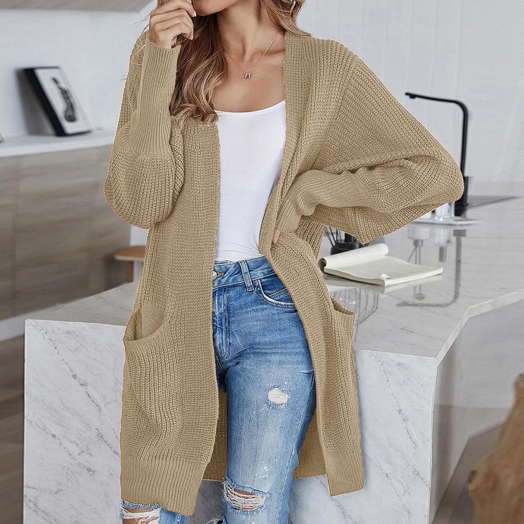 Women's Autumn/Winter Knitted Solid Colour Pocket Cardigan Sweater