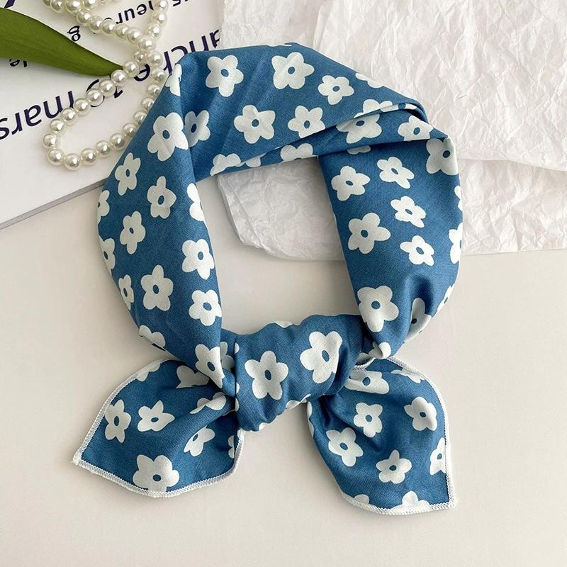 56cm Soft Retro Soft Cotton Square Scarf for Women Neckerchief Cotton Headscarf Floral Printed Small Scarf Hijabs
