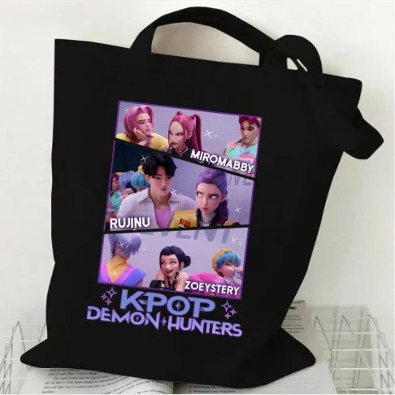 Kids Girls Kpop Rumi Zoey Mira Printed Student Large Capacity Casual Canvas Shopping Crossbody Shoulder Bags