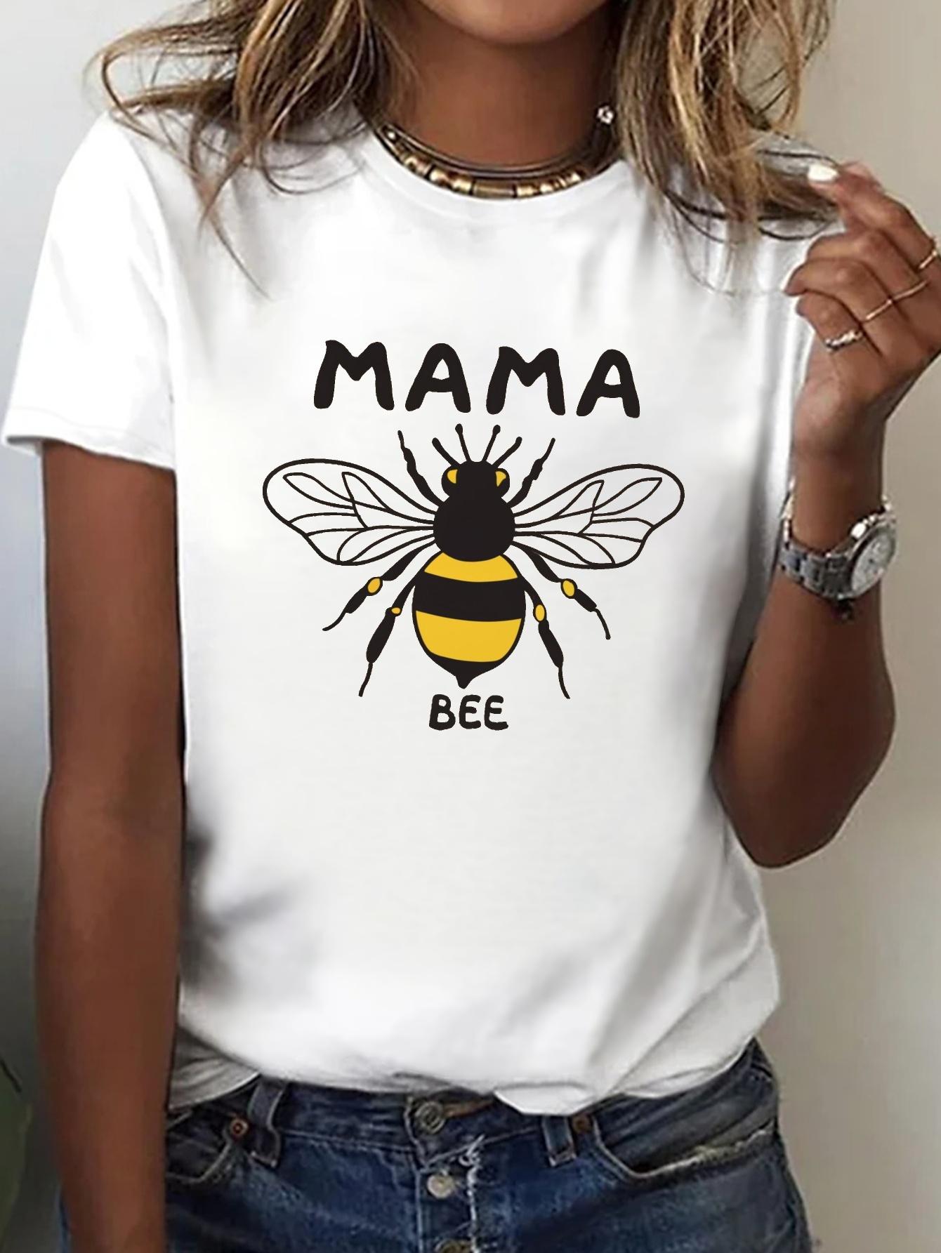 Женская футболка с принтом Mama Bee Круглый вырез Короткий рукав Летний Весенний Повседневный Топ S белый