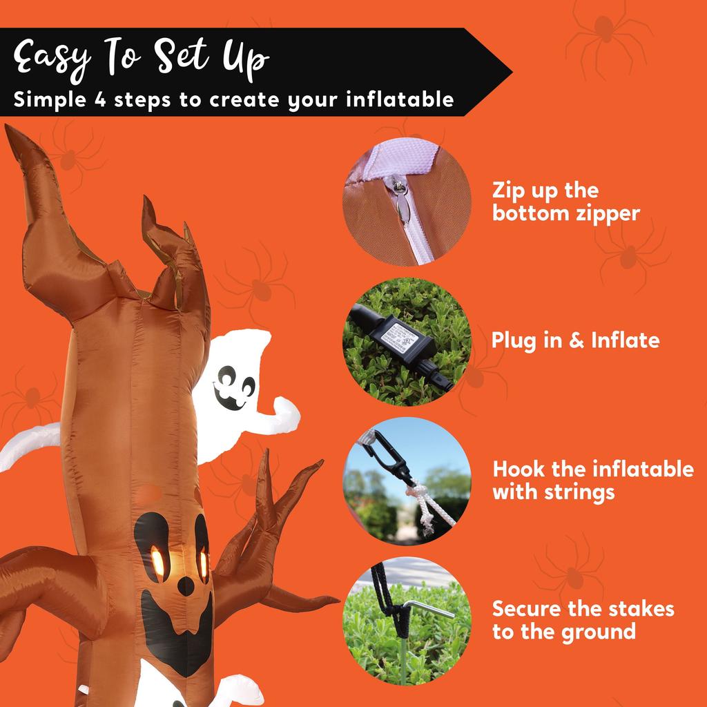 Joyfy 8 FT Halloween Inflatable Scary Tree Halloween Tree with Ghost and Build-in LEDs Blow Up Yard Halloween Inflatables