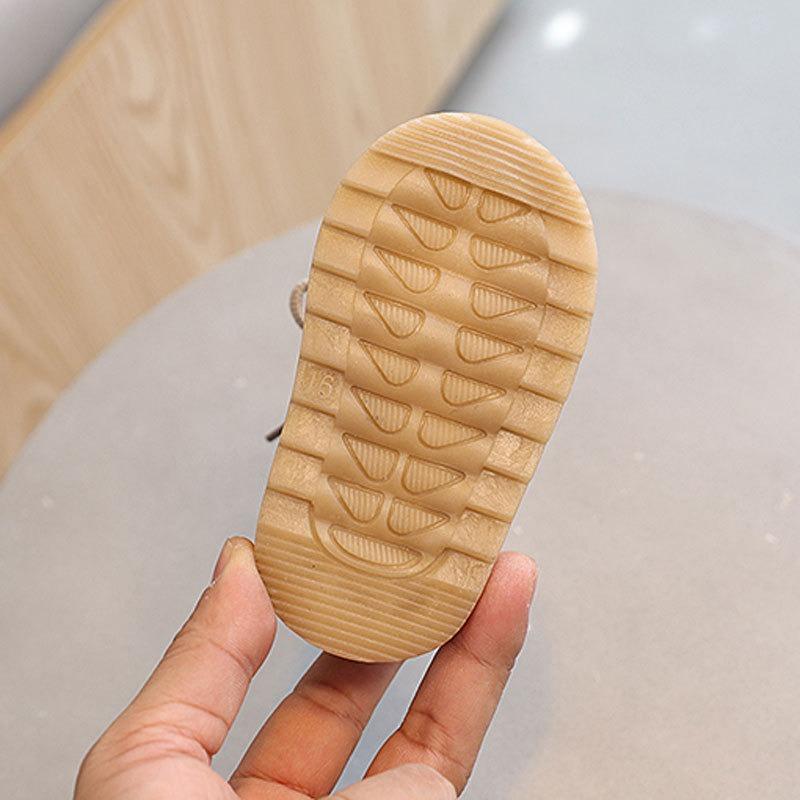 Spring/Autumn Lace-Up Single Shoes for Boys and Girls 0-1-2 Years Old, Soft-Soled Walking Shoes, Cartoon Leather Shoes.