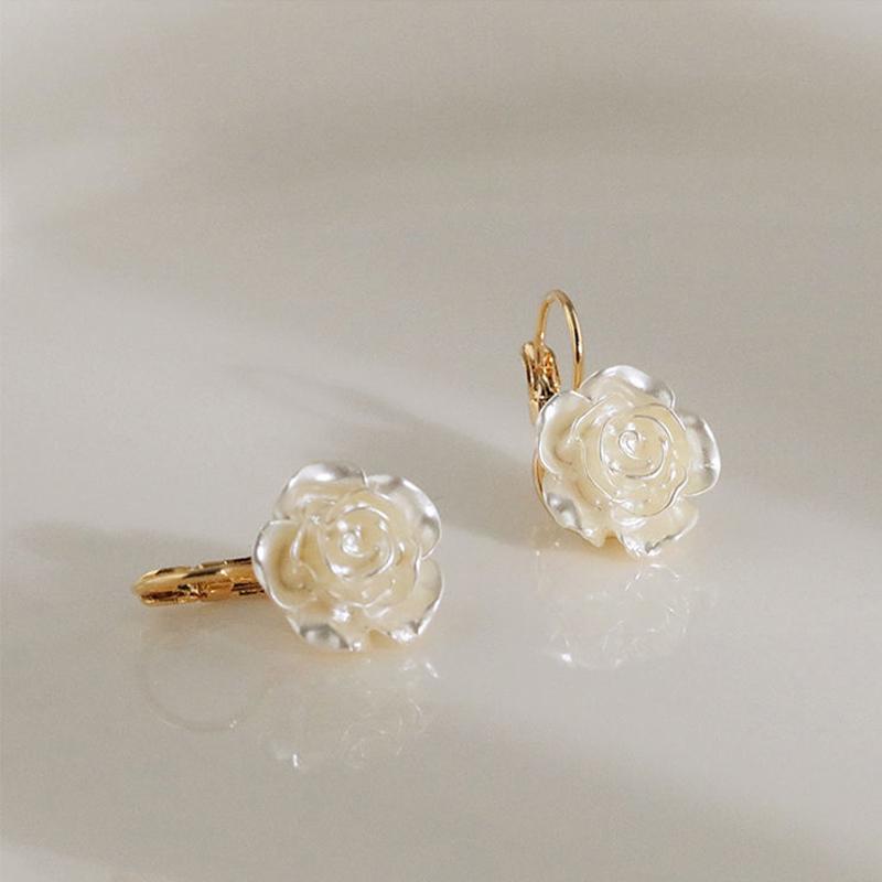 Luxuriöse Kamelien-Perlen-Ohrstecker, Charm, elegantes Design, weiße Blume, Dangler