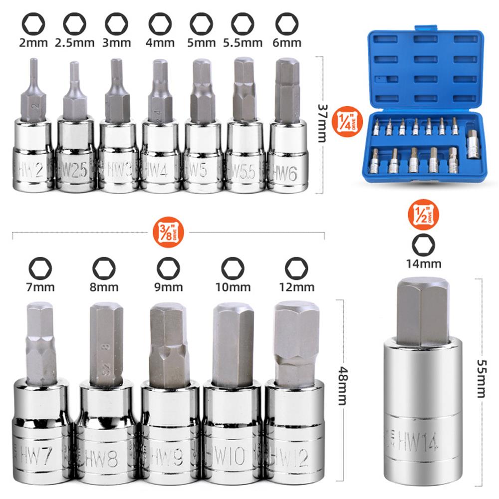 13ks/sada Star Torx šestihranná sada nástavců T8-T70 H2-H14,CRV nástavce 1/4palcový, 3/8palcový a 1/2palcový pohon pro ruční použití Dropshipping