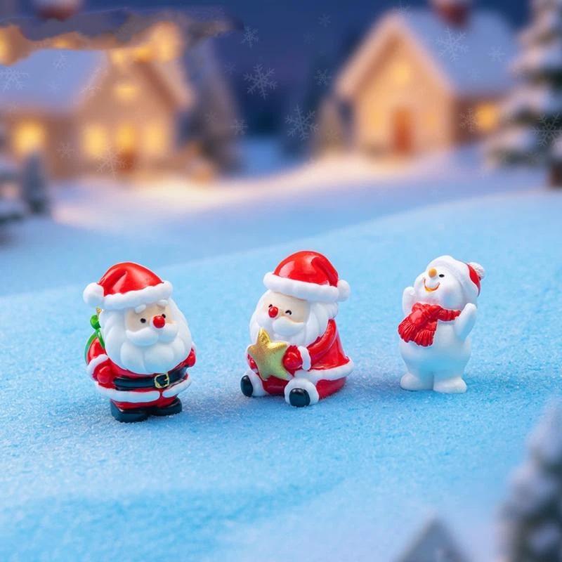 Mini Statuina di Natale in Resina con Carini Disegni di Babbo Natale e Pupazzo di Neve Perfetta per Paesaggi in Miniatura Decorazione da Scrivania per la Casa
