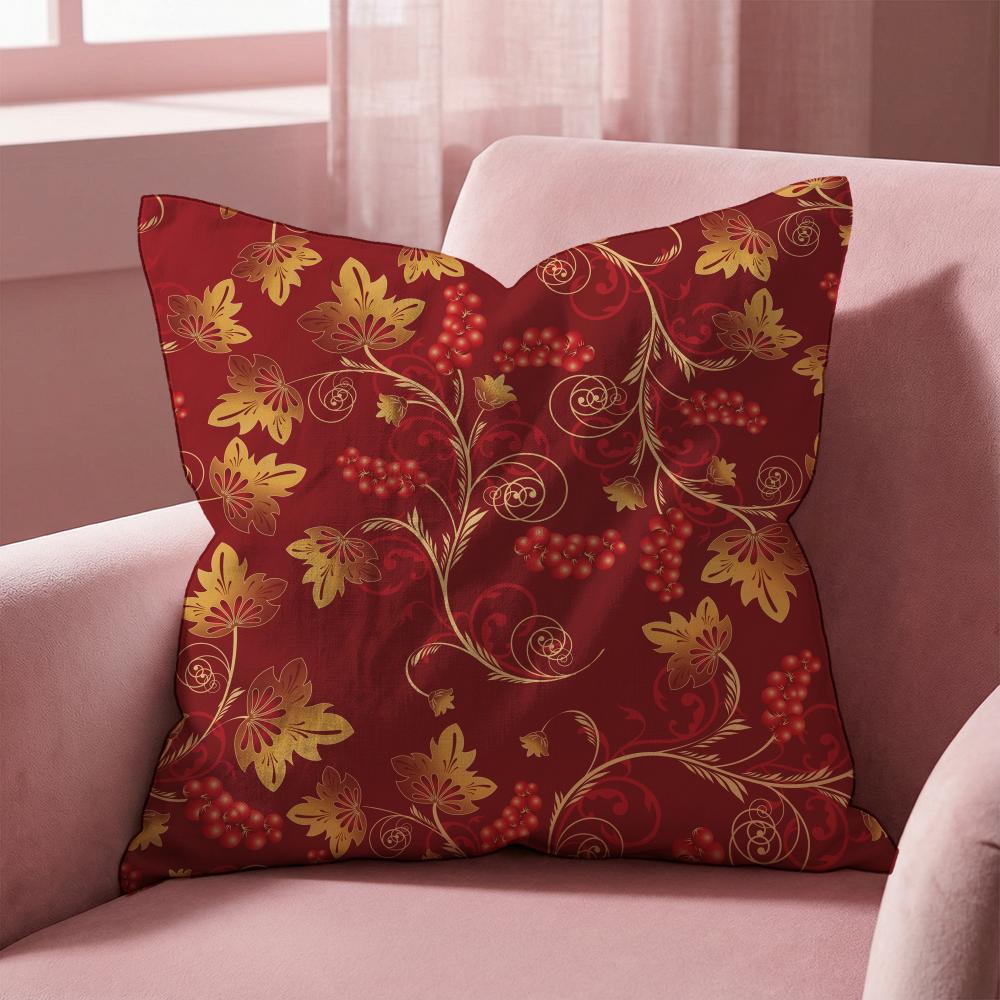 Vintage Gold Flowers Cushion Cover Multi-Scene Pillow Cover for Home & Car - Reversible, Soft & Durable for Daily Use