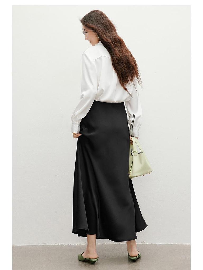 Hongxiu 2025 Glossy Lapel Drape Acetate Top - Spring/Autumn Women's Fashion Shirt