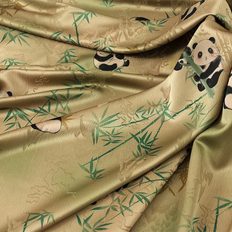 Chinese Style 100x150cm Panda Bamboo Leaves Jacquard Fabric for DIY Cheongsam Dress Shirt Apparel Material