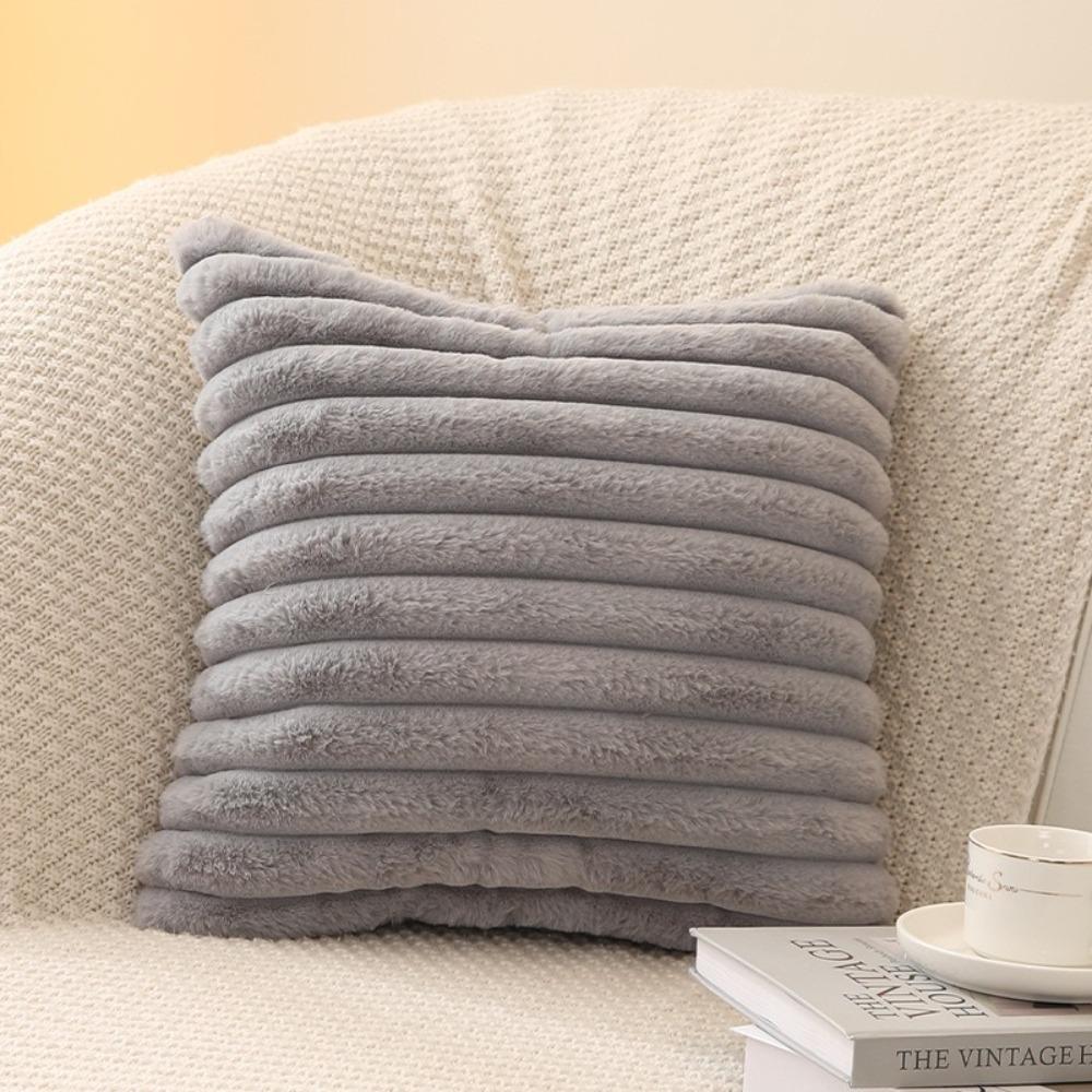 Thick Striped Square Pillow Cushion Cover Soft Plush Pillow Case Protector New Cushion Cover