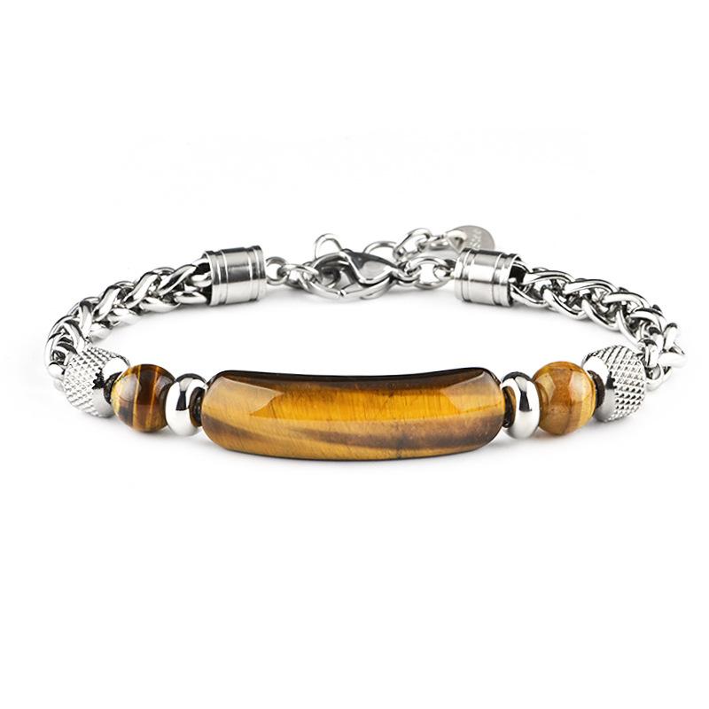 3 Colors Stainless Steel Cuban Chain Bracelet Men Adjustable Unfading Tiger Eyes Obsidian Stone Braslet Cool Riding Accessories