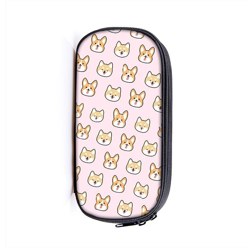 Student Cartoon Shiba Inu Pencil Case With Nylon Material For School Supplies