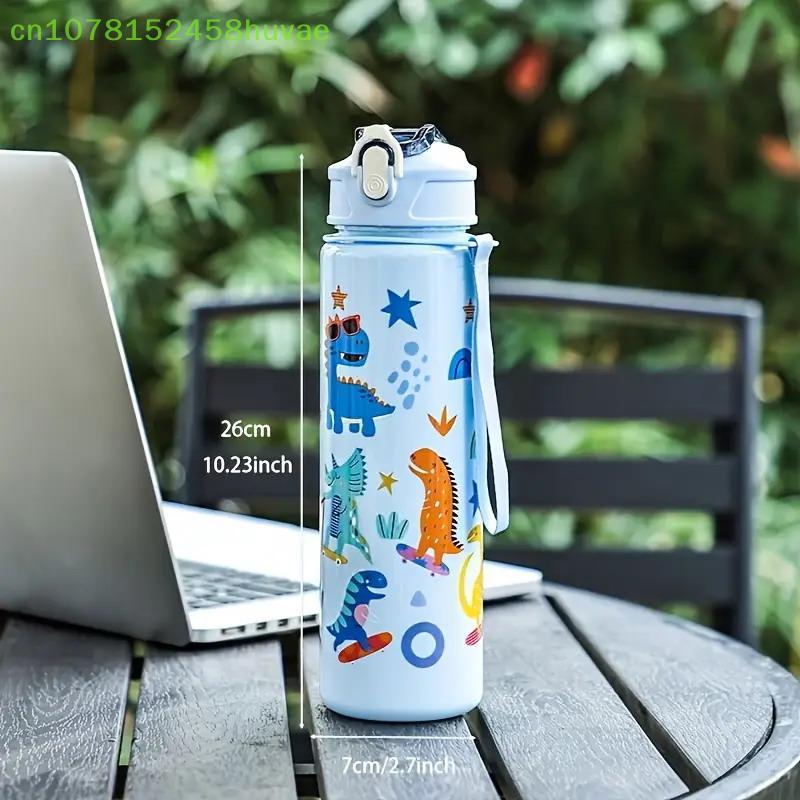 Cute Dinosaur Rainbow Straw Water Bottle, Portable, Large Capacity, Reusable, Lightweight, Outdoor, Camping, Picnic, 800ml