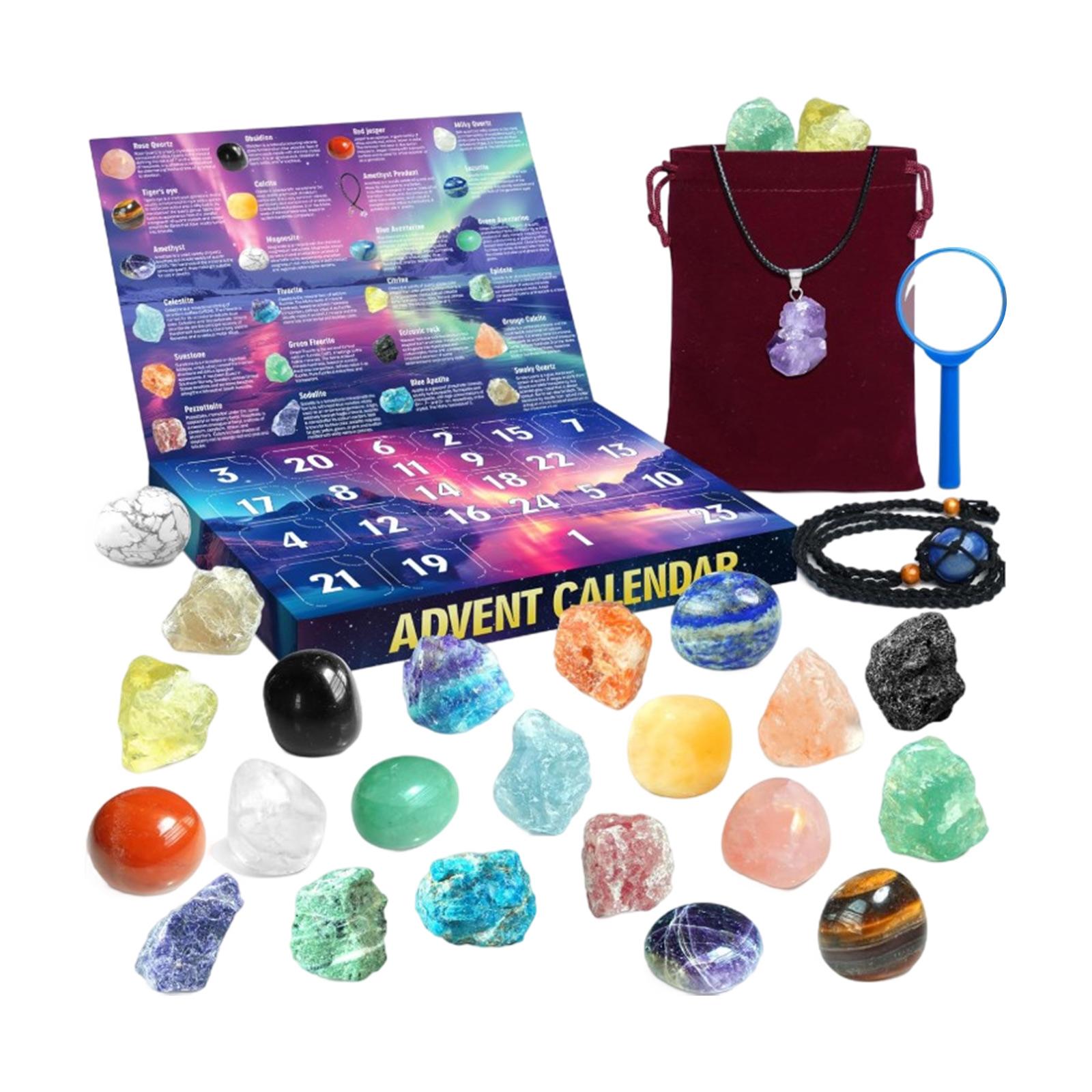 

Адвент-календарь 2025 Рождество - 24 дня Календарь обратного отсчета до Рождества из натуральных кристаллов для детей, мальчиков, девочек, Коллекция для изучения геологии, камней, драгоценных камней One Size