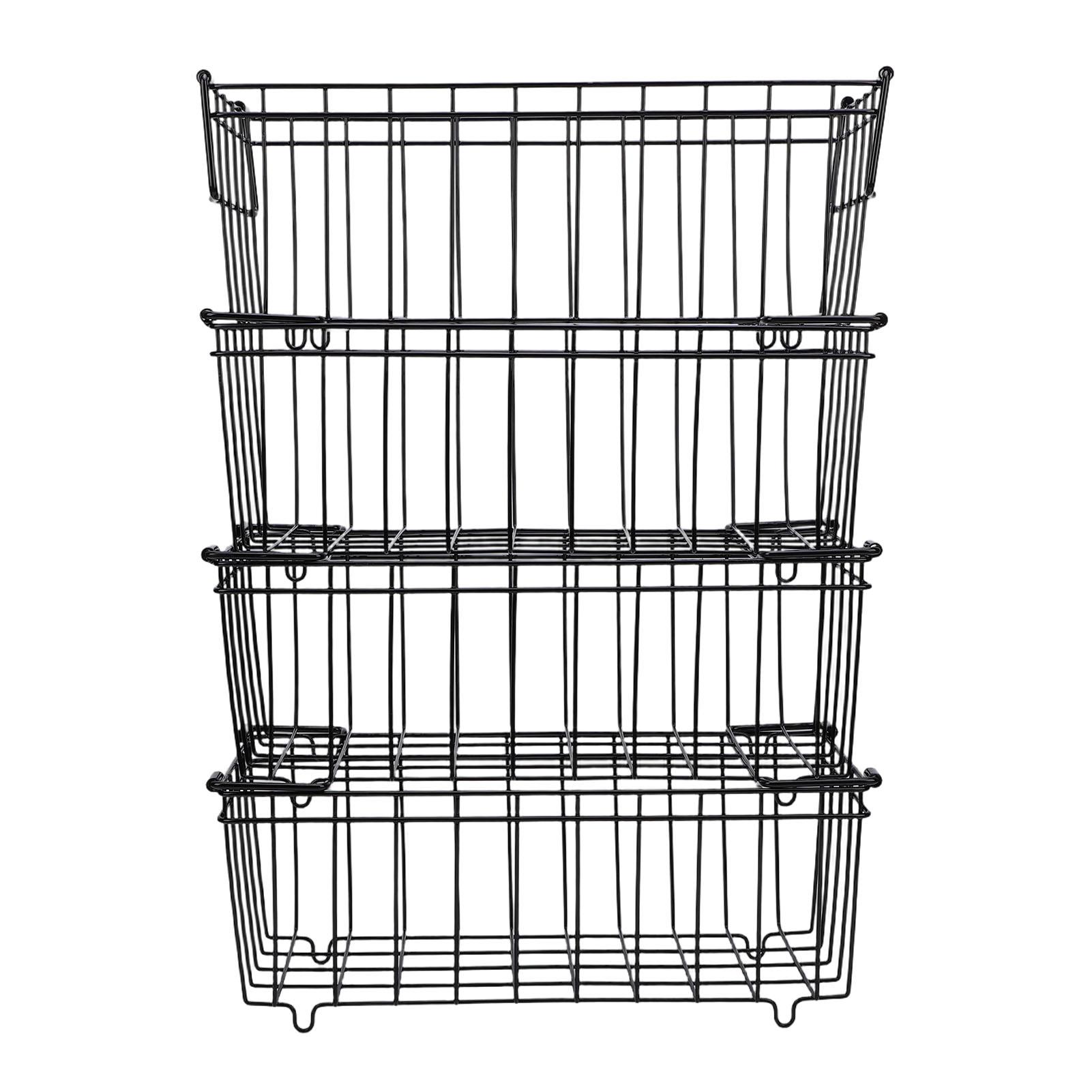 

4PCS Freezer Organizer Bins Carbon Steel Black Storage Container Baskets for Meatballs Ice Cream