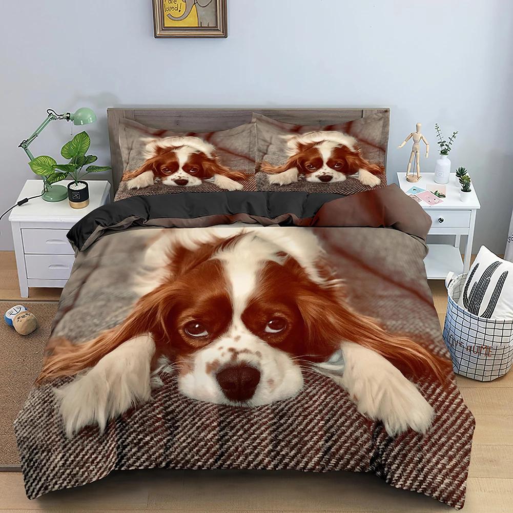 Corgi Dog King Queen Duvet Cover Yellow Cartoon Puppy Bedding Set for Kids Boys Girls Kawaii Pet Animal Pink 2/3pcs Quilt Cover