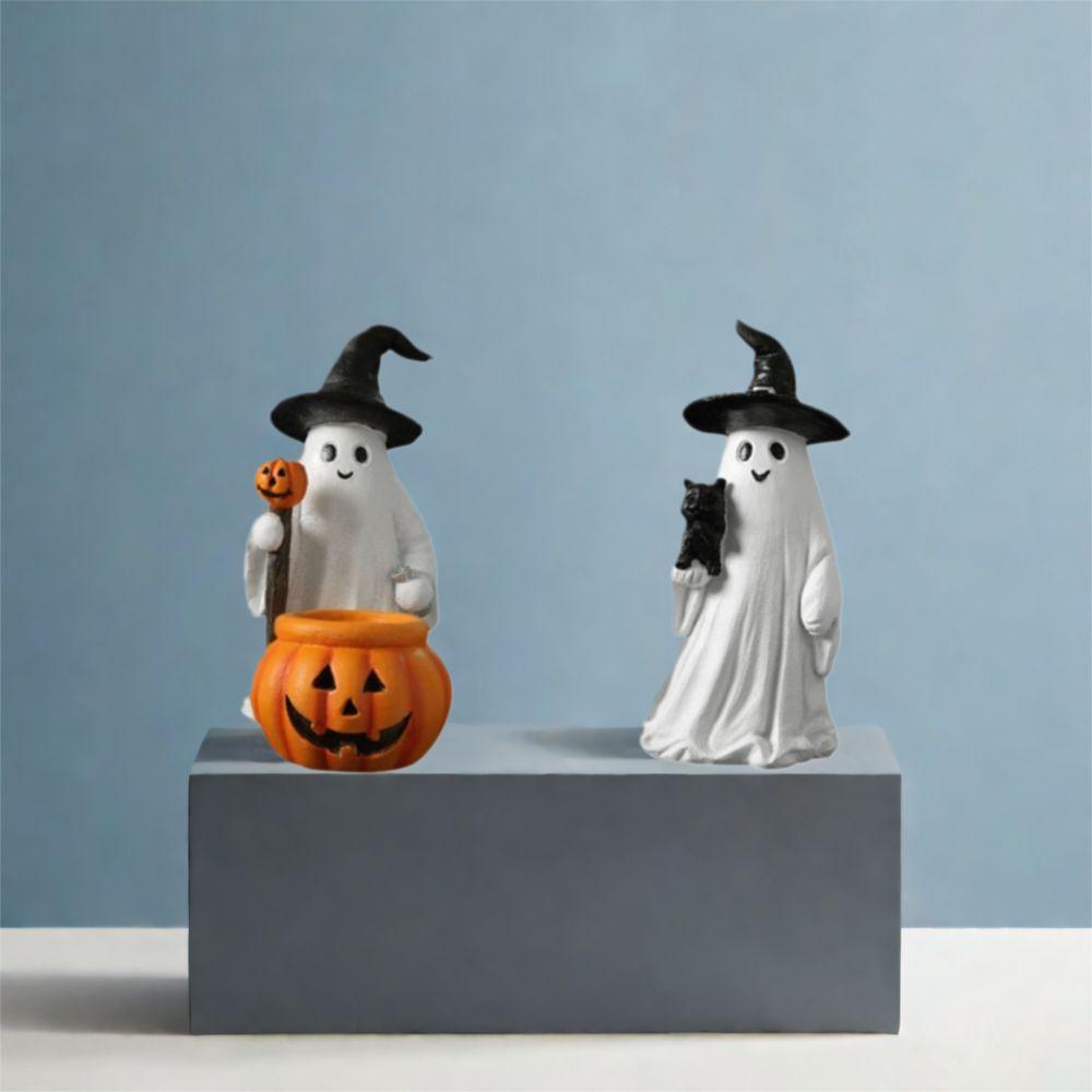 Creative Halloween Statue Resin Small Sculpture Funny Ghost Pumpkin Figurine Office