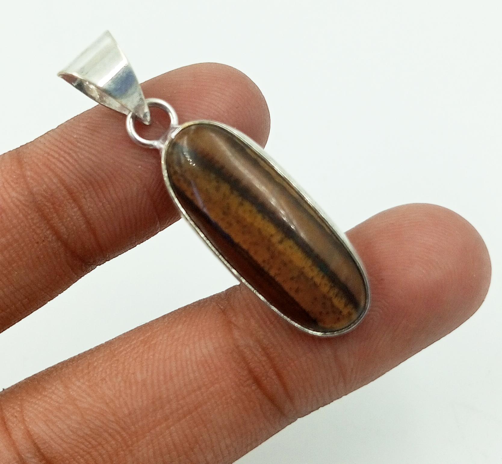 

Tiger Eye Gemstone 925 Sterling Silver Plated Bezel Pendant Jewelry