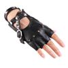Women's Half-Finger Leather Dance Gloves with Rivet Chain for Performance and Street Dance
