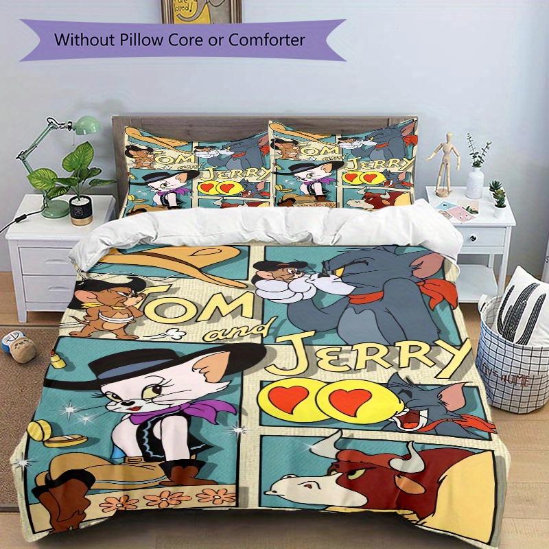 3pcs Western Adventure Tom & Jerry Quilt Cover Set (1 Quilt Cover + 2 Pillowcases Without Pillow Core), High-Definition Printing for Home and Dormitor