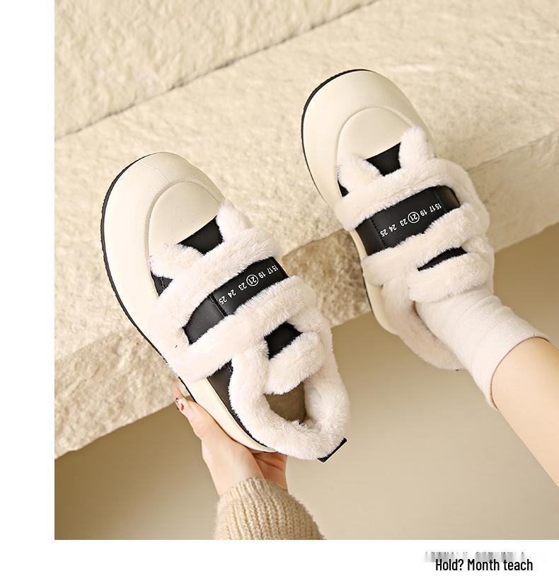 Women's Cotton Shoes Winter 2024: Soft-Sole Plus Velvet White Sneakers with Magic Stickers, Size 34.