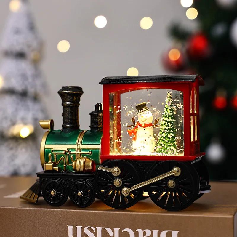 Christmas Luminous Train Ornament Santa Claus Snowman Sparkling Crystal Ball Desktop Lamp Decor Christmas Party Birthday Gifts