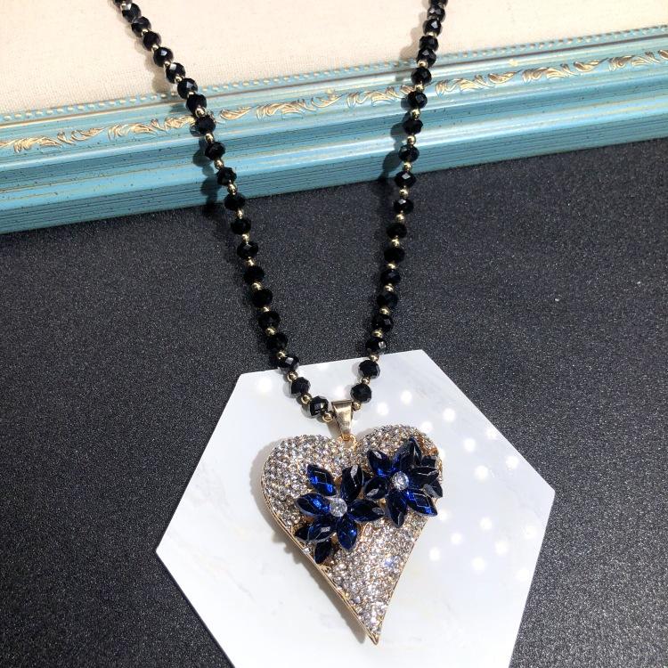 Retro Long Crystal Sweater Chain Women's Versatile Temperament Flower Pendant Necklace Fashion Ethnic Style Hanging Accessories