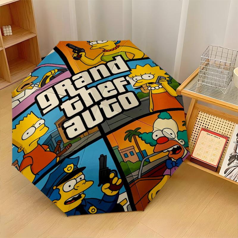 The Simpsons Windproof Auto 8 Rib Folding Umbrella Portable Outdoor Parasol