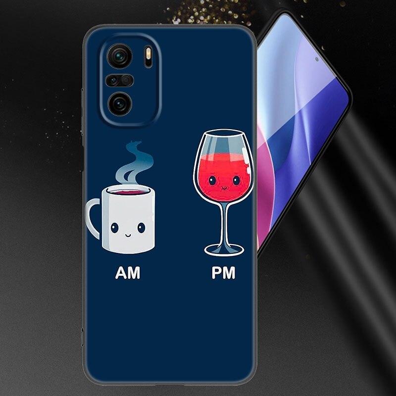 Coffee Wine Cup Phone Case For Xiaomi Mi POCO X3 NFC GT M4 M3 12 11T 10T Pro A3 11 Lite NE 5G 12X 11i F3 Soft TPU Black Cover