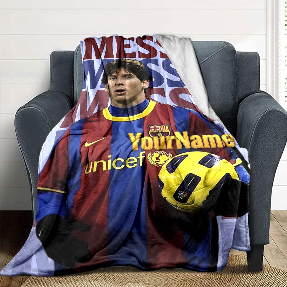 Messi Personalized Name Blanket Multi-purpose Customizable Blanket Soft Warm Cozy for Home Decor Livingroom Picnics Office Chair Four Seasons Universa