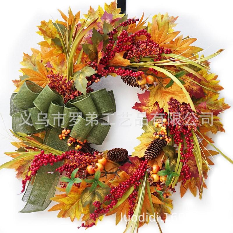 Harvest Wreath With Pumpkins Berries Vine Circle Halloween Thanksgiving Door Decor