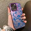 Purple Blue Floral Vine Case For IPhone 11 12 13 Pro Max 15 16 17 Plus 16E 17 Air Electroplated Lens Frame Matte Shockproof Case