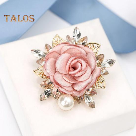 Women Brooch 3D Rose Leaf Faux Pearl Rhinestone Lapel Collar Pin Bag Scarf Hat Decoration Brooch Prom Party Jewelry