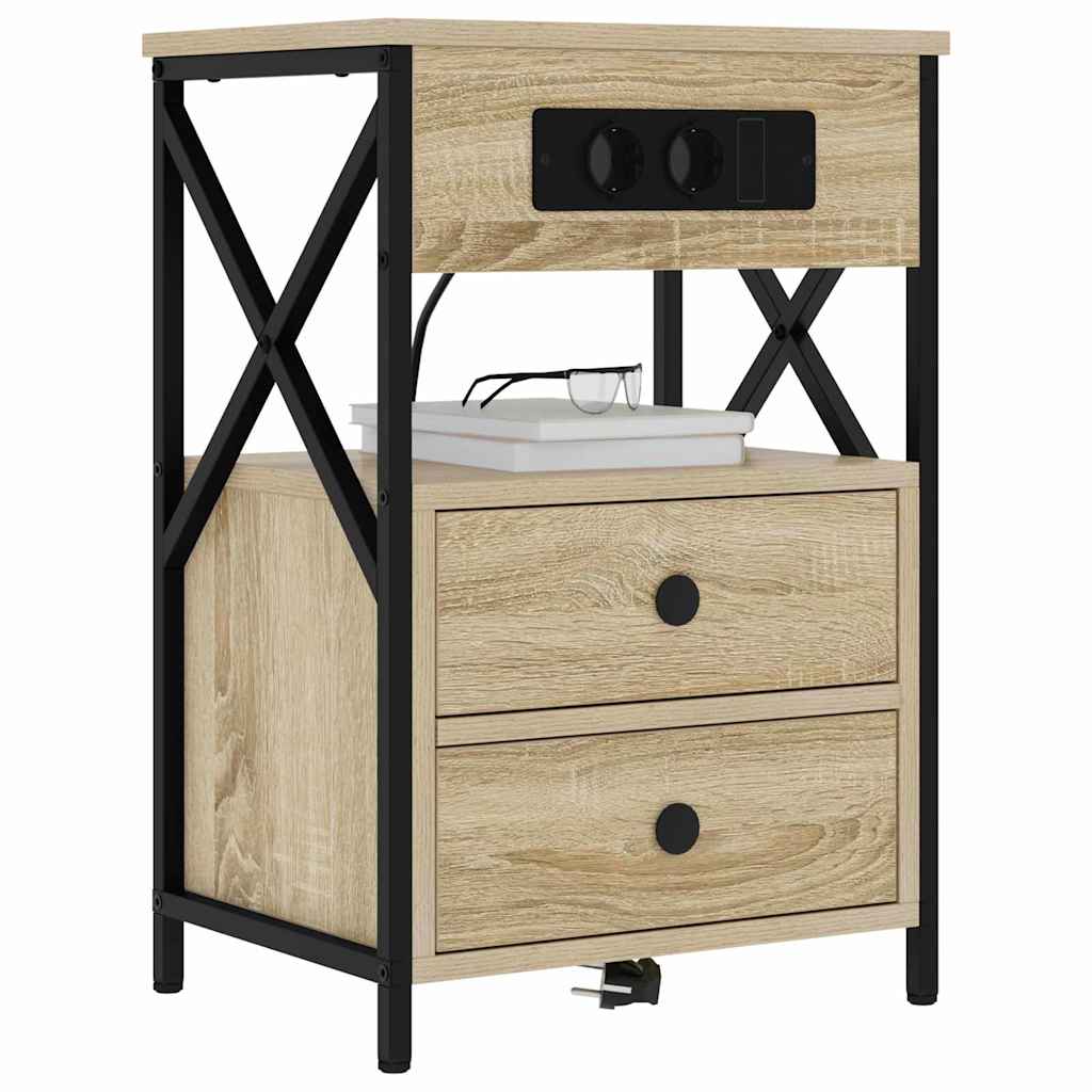 Nightstand Set (2 Pcs) Sonoma Oak Finish 40 X 31 X 60 Cm Engineered Wood