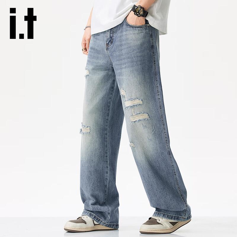 Izzue It Men's Ripped Straight Leg Denim Jeans
