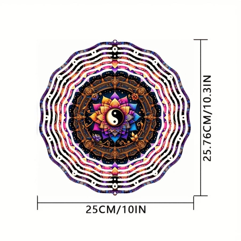 25.4cm 2D Yin Yang Flower Wind Spinner 360° Rotating Hook Laser-Cut Metal Mandala Decor Indoor Outdoor Gift