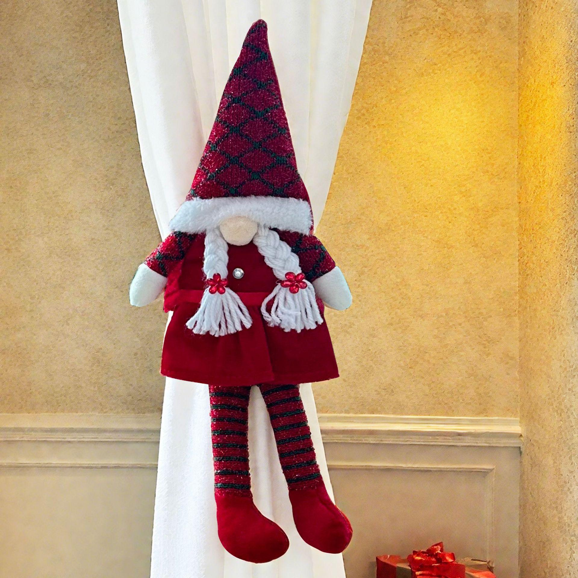 

1pc Christmas Curtain Decoration,Tie-Back Curtain Hook,Festive Ornament for Windows,Doors & Trees –Classic Faceless Gnome Design