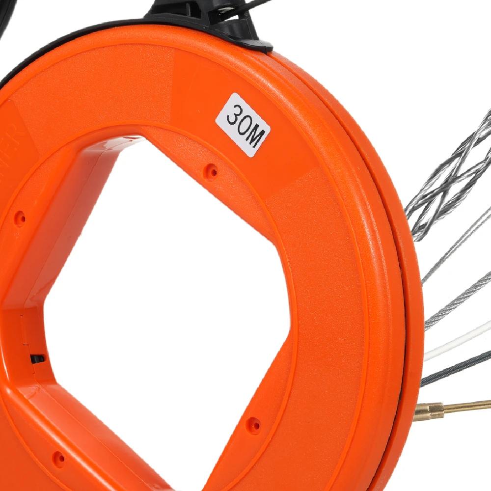 Cable Retractable Aid 30m High-Quality Retractable Spiral Including 6 Adapters Pull Wire for Empty Pipes with Shatterproof Cable