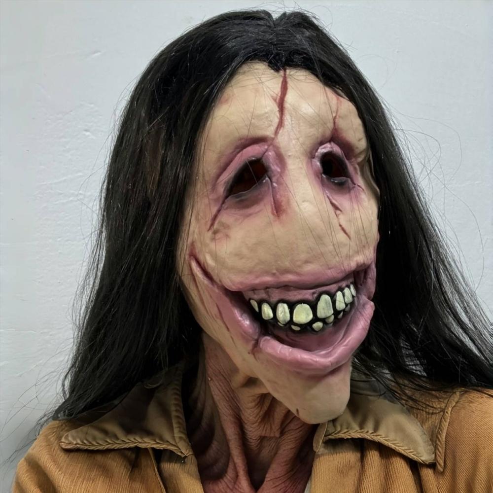 Adult Long Wig Rubber Face Mask Ugly Zombie Bloody Devil Halloween Scared Mask for Cosplay Party Accessory