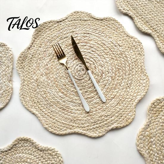 Placemat for Soup Pots Natural Corn Husk Placemat, Heat Resistant Non Slip Temperature Insulating Table Mat, Floral Design, Durable Grass Weaving